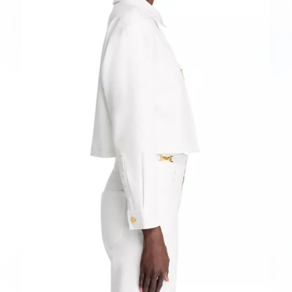 NWT $348 Kobi Halperin Teagan Denim White Jacket Size S Cropped Brooch - Picture 7 of 13